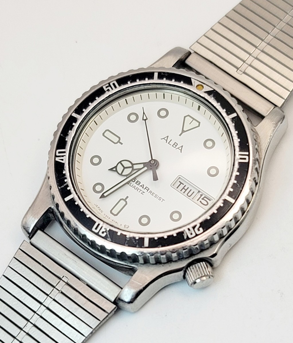Vintage Seiko Alba V348-6070 JDM Diver Style Quartz Watch White