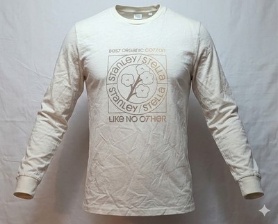 Stanley Stella Organic Cotton Long Sleeve T-Shirt Graphic Cream Beige Large L