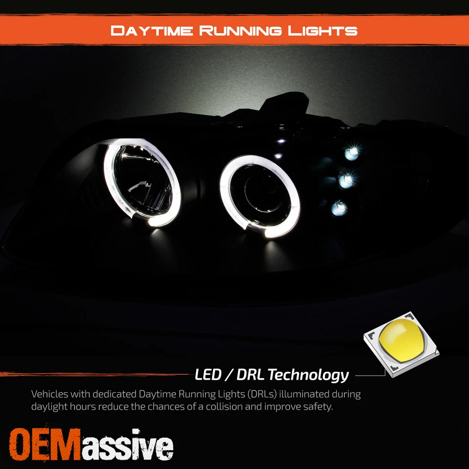 Se adapta a 04-06 Pontiac GTO bisel negro doble halo proyector faros luces delanteras Foto 4 de 4