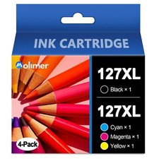 4 Pack Epson 127XL Ink for WF-3520 7010 7510 545 Black/Cyan/Magenta/Yellow 