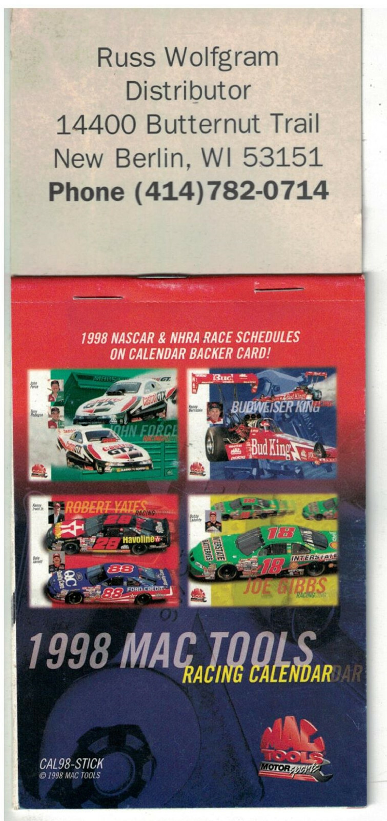 1998 MAC Tools Tool Chest Calendar Racing theme Un-Used | eBay