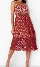 Boohoo Lace Detail Midi Skater Dress  size 12