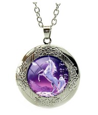 Unicorn Horse Locket Pendant Necklace on a 24" Stainless Steel Chain
