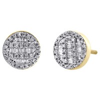 10K Gelbgold Rund & Baguetteschliff Diamant Kreis Ohrringe 8.50Mm Nieten 1/3 Ct