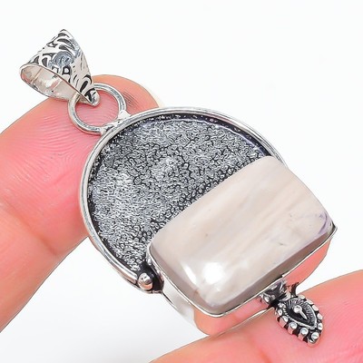 Flint Stone Gemstone Handmade 925 Sterling Silver Jewelry Pendant 2.01'' J976