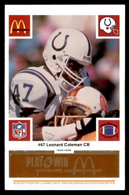 1986 McDonald's Football Orange #280 Colts Leonard Coleman #47 EX/MT *e1