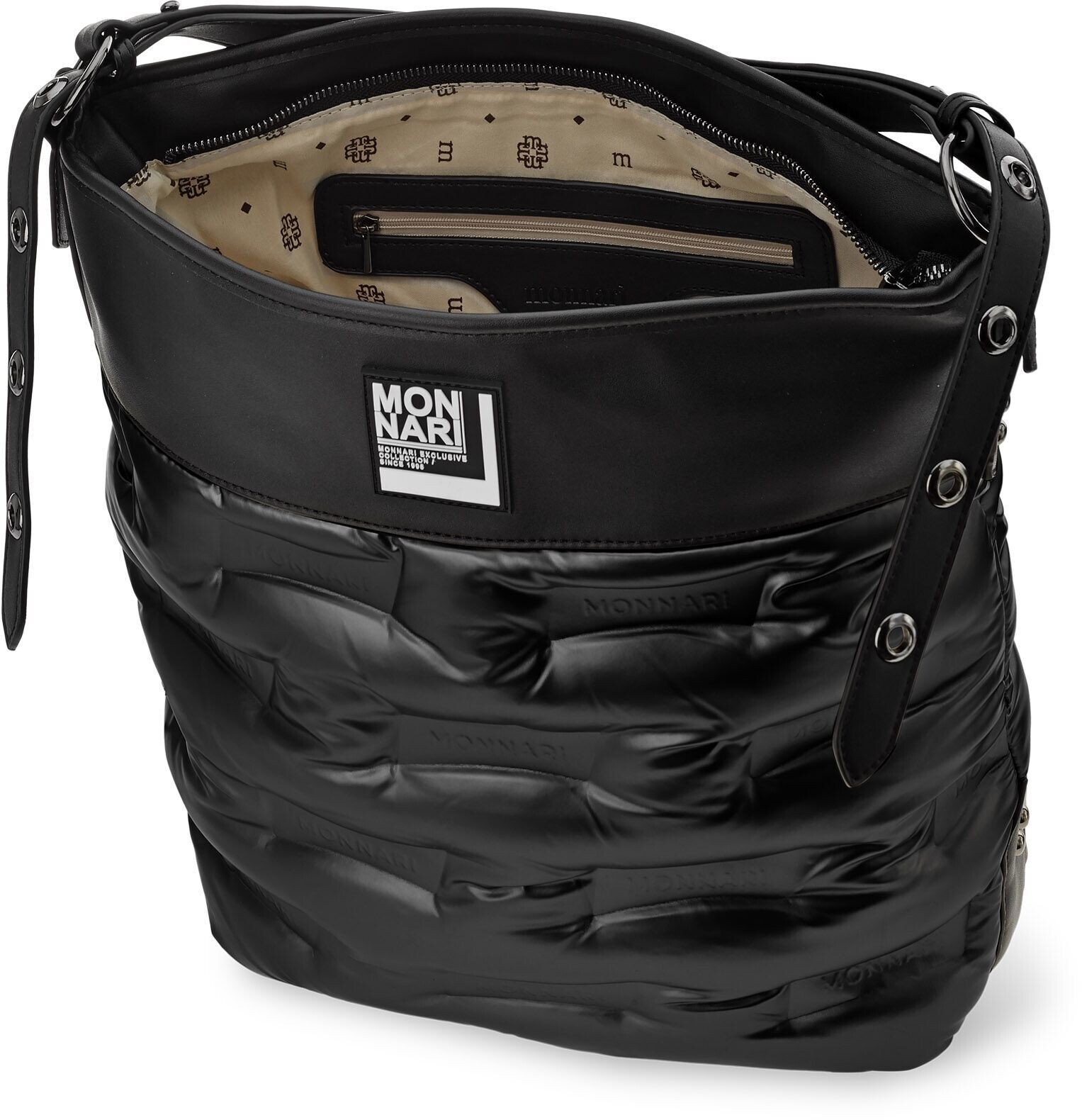 Monnari Damentasche Shopper gesteppt Metallic-Farbe Beuteltasche schwarz