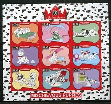 DISNEY THE GAMBIA 101 DALMATIONS IMPERFORATE SET OF TWO SHEETS MINT NH