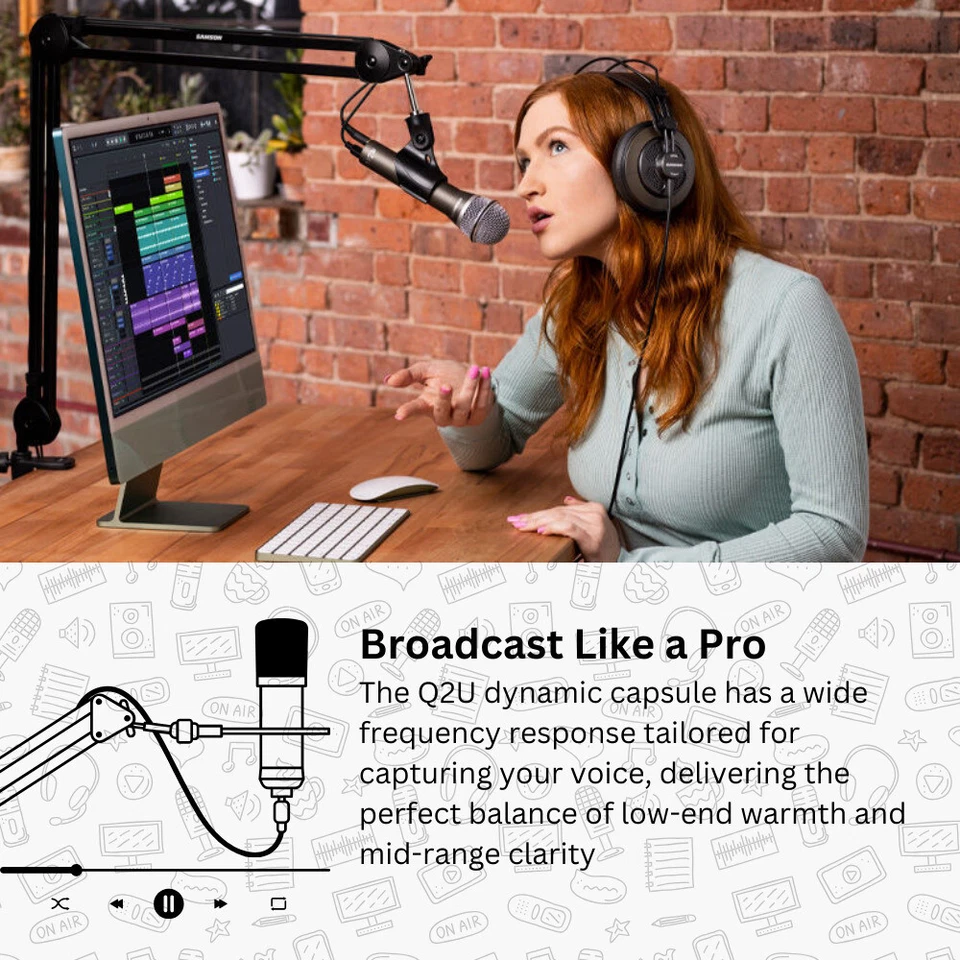 Samson Q2U USB Microphone Recording and Podcasting Pack and Shock Mount Bundle - Image 3 of 4