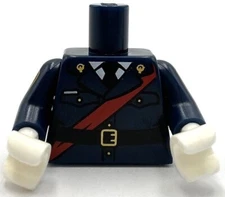 Lego New Minifig Dark Blue Torso Police Jacket Dress w/ Black Tie Red Sash Part