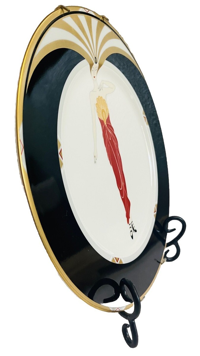 Vintage Plate Wall Art Erte “Le Soleil Ebony” Japan 1985 Gold Trim