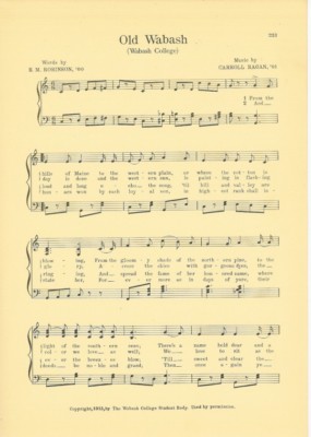 WABASH COLLEGE vintage song sheet c1927 ''Old Wabash''