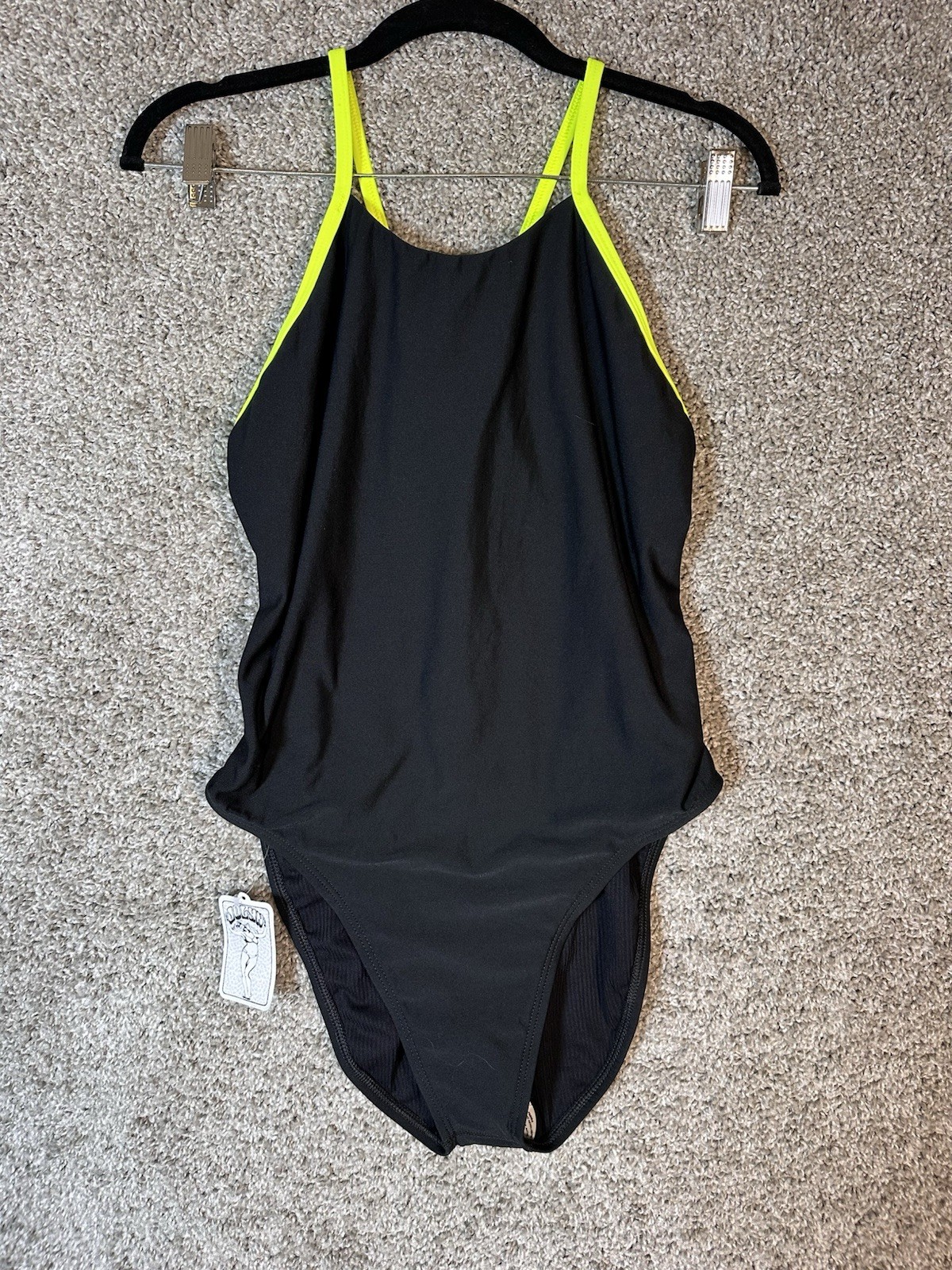 Jolyn Hayden Black Neon Yellow One-Piece Swimsuit Size 36 (M/L 6-8)New with Tags