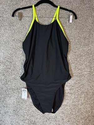Jolyn Hayden Black Neon Yellow One-Piece Swimsuit Size 36 (M/L 6-8)New with Tags