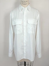 Todd Snyder Two-Pocket Long Sleeve Shirt White 100% Cotton Poplin NWT - Size M