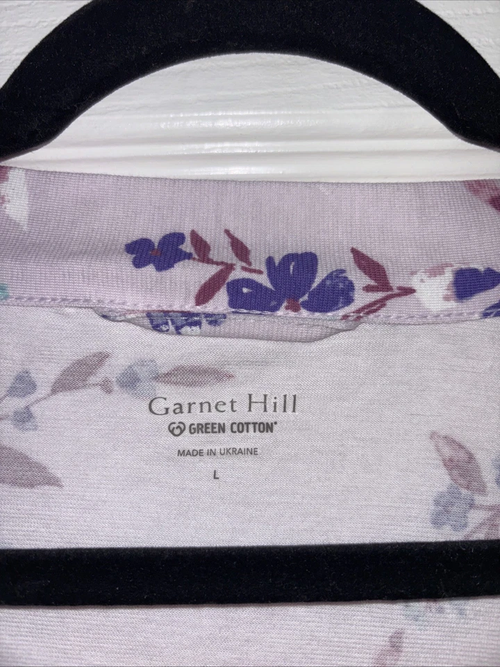 Garnet Hill цветочный кимоно халат фиолетовый зеленый хлопок большой азиатский надежном красивый новый с Ярлыками - Изображение 3 из 4