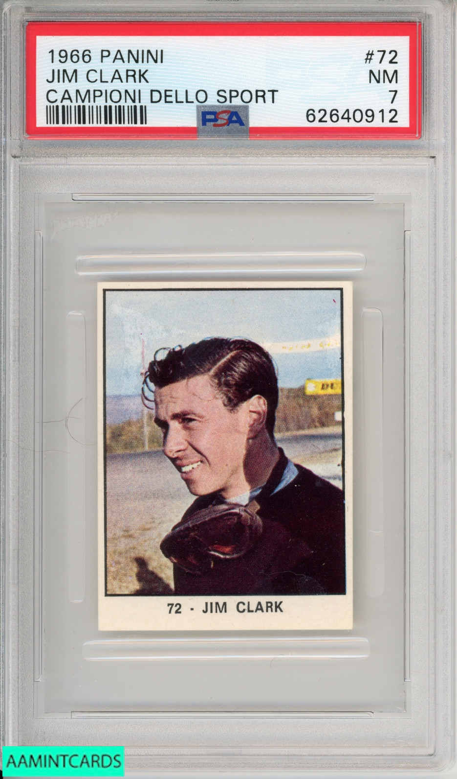 1966 PANINI JIM CLARK #72 CAMPIONI DELLO SPORT ROOKIE LOTUS RC PSA 7 NM