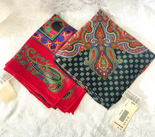 Challis by Berkshire Red Floral Dark Green 2 Vintage Scarf Shawl Japan 30  NWT