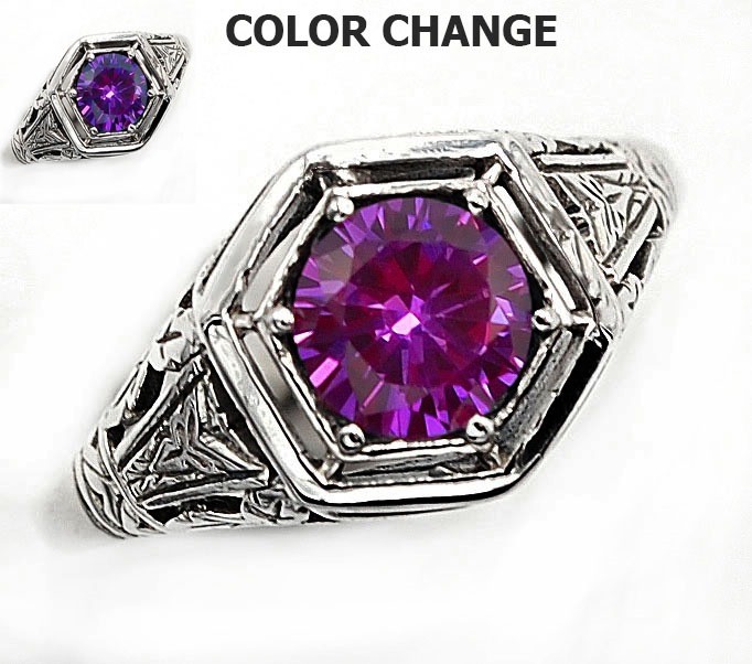 1CT Heat Treated Alexandrite 925 Sterling Silver Filigree Ring Sz 6 PC9-3