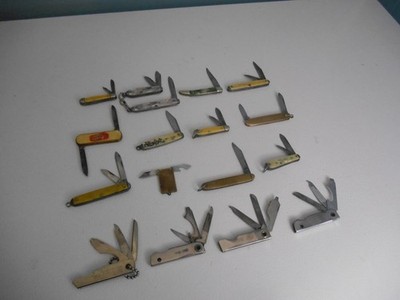 VINTAGE LOT OF 17 SMALL POCKET KNIVES ALL USA COLONIAL,HIT, UTICA, BASSETT ETC