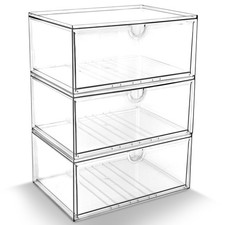 Acrylic Makeup Organizer, 3 Pack Stackable Clear Storage Drawers for Baby Bot...