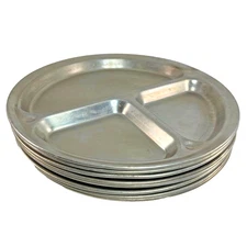 Vintage Mirro Aluminum Divided Camping Plates Set of 8 – 3-Compartment Round