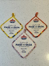 3 Vintage STANDARD OIL Gas Station Potholders - Page and Olga Balaton, Minnesota