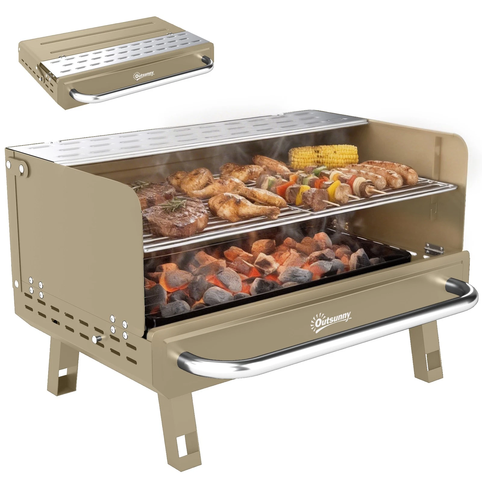 Outsunny Portable Barbecue Grill with Adjustable Grates for Camping, Khaki
Opens in a new window or