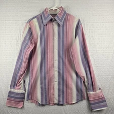 Roar Mens Marlow Button Up Long Sleeve French Cuff Striped Shirt Pink Purple  L