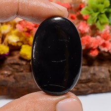 Natural Black Shungite 35Ct Oval 37X23X5mm Loose Gem Black Ring Making