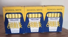 Vtg 3 Box 12 Sticks School Chalk Yellow Blackboard  School Mate Anti Dust 