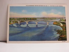 Government Bridge Moline & R I Arsenal Linen Postcard unposted B422