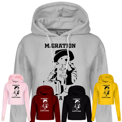 Migration Is Not A Crime Damen Hoodie Paddington Bär Oberteil Kapuze Vintage Wear