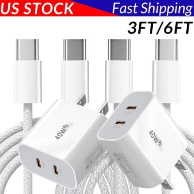 USB C 40W Fast Charger Adapter PD Cable For iPhone 16 15 Pro Max Plus Pro 16E