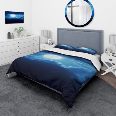 Designart 'Full Moon In Cloudy Night Sky III' Nautical &