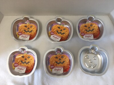 NEW Vintage Lot 6 WILTON Halloween SINGLES Cake PAN Mini Jack-O-Lantern Pumpkin