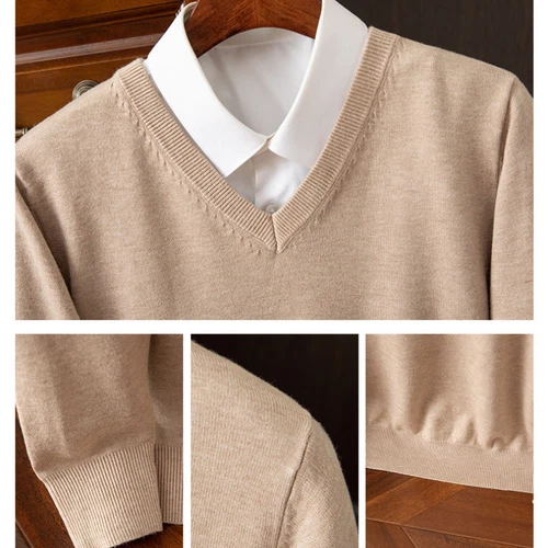 Herren Kaschmirmischung Pullover V-Ausschnitt Langarm Pulli Strickbasis Warm Strick - Bild 6 von 41