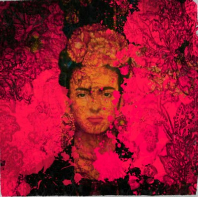 Motiv Porträt Frida Kahlo Pink 120x120 cm Acrylglas PopArt/StreetArt/Loft/Bild