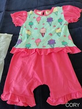 NEW Toddler Girls 2 Piece Set Top Shirt Shorts Outfit Ice cream Cotton