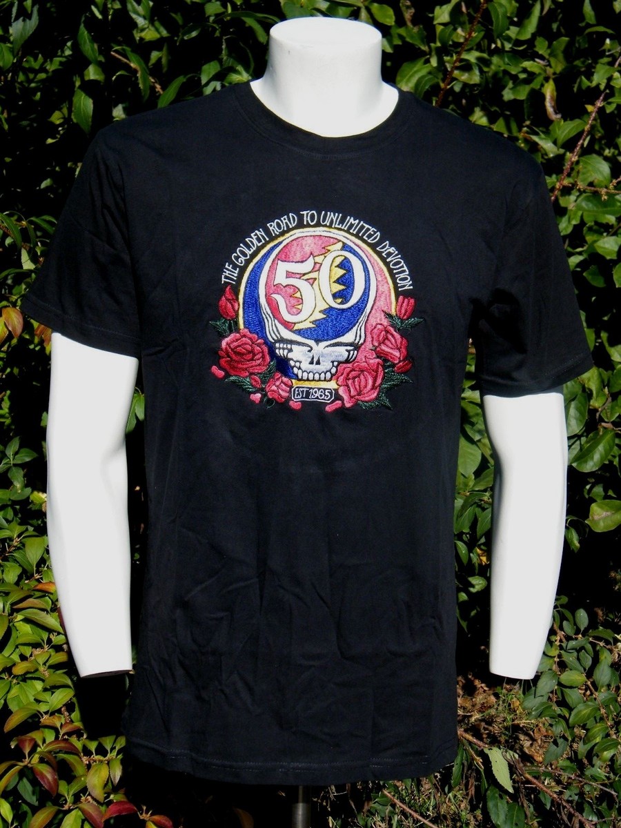 GRATEFUL DEAD 50TH ANNIVERSARY FULLY EMBROIDERED T-Shirt BLACK