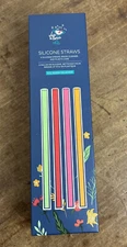 Chic & Tonic Silicone Straws Full Bloom Collection 4 Straws, Brush Cleaner, Case