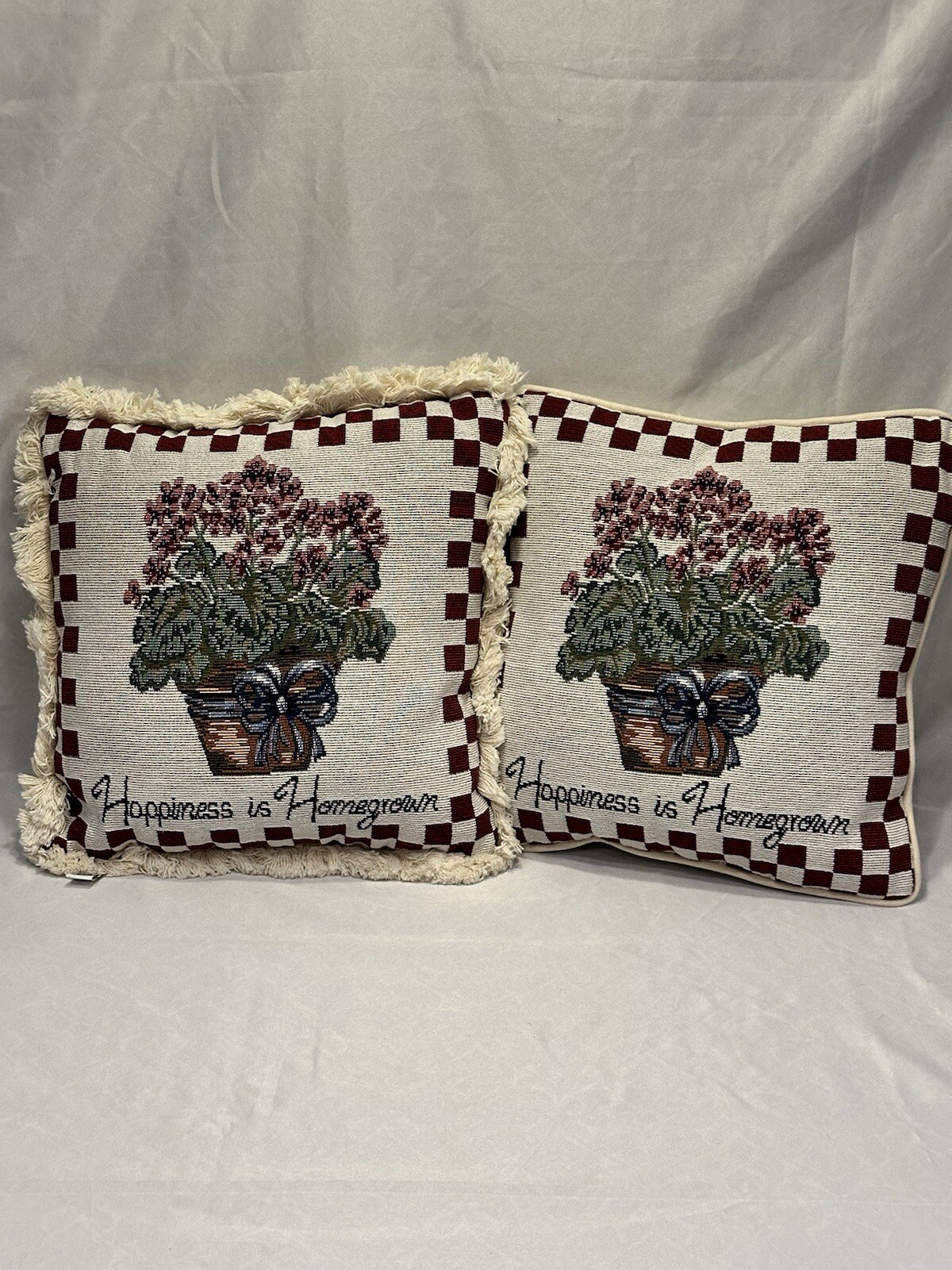 Throw Pillow Set Needlepoint Happiness Is Homegrown Flowers In Pot By Fashion-image