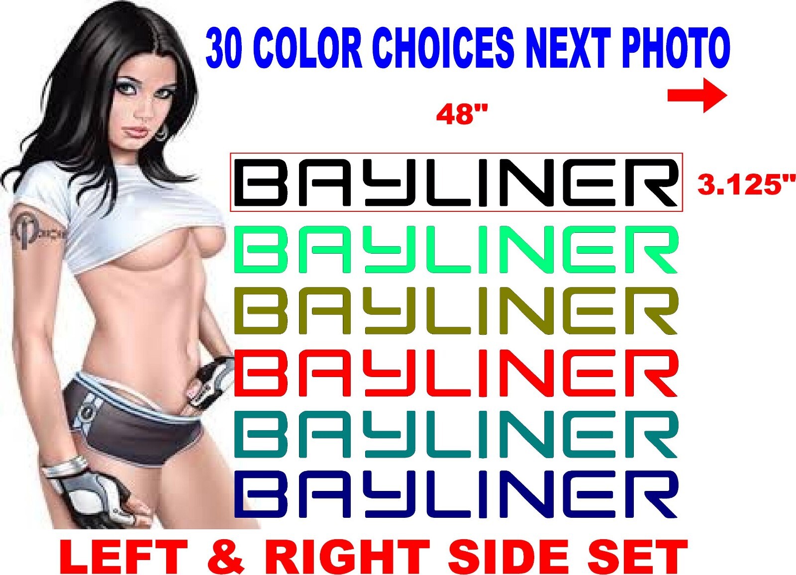 BAYLINER BOAT DECALS STICKERS 48" 30 COLOR CHOICES message for other options eBay