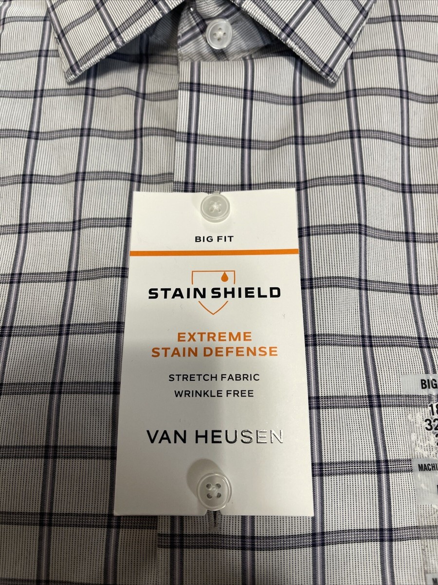 Van Heusen Big Fit 18 1/2 32/33 2XL Blue Plaid NWT Stain Shield