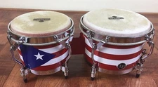 LP Matador Wood Bongos - Puerto Rico Flag Design Chrome Hardware - M201-PR