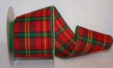 5 Yds. WOVEN RED PLAID WIRE EDGE RIBBON 2 1/2" W