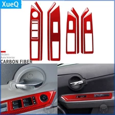 9Pcs Red Carbon Fiber Window Lift Switch Panel Cover For Dodge Avenger 2008-2010