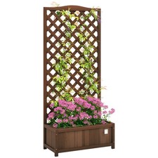Outsunny Garden Wooden Planter Box with Trellis Flower Raised Bed Dark Brown