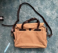 Filson Tan Canvas Leather Trim Messenger Laptop Work Bag Made In USA