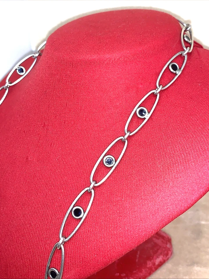 ANTICA COLLANA ANNI '70 IN ARGENTO 800 E SMALTO CHAMPLEVE' BLU' Gr 44 LUNGA 81 - Immagine 3 di 4